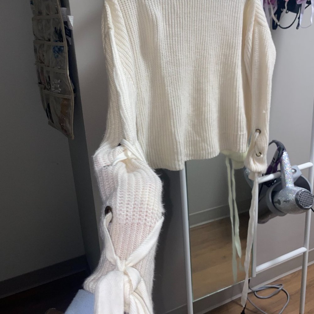 Cream Lace up sleeve sweater